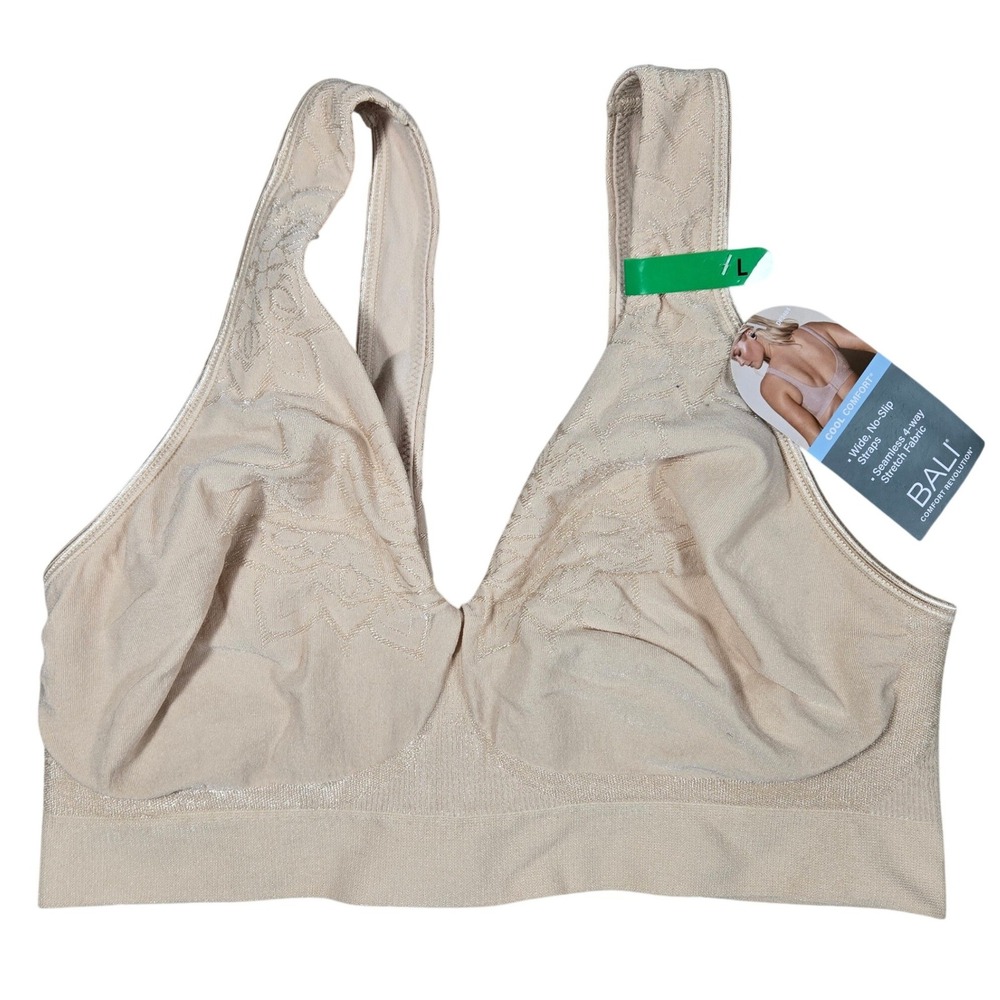 Bali‎ Comfort Revolution Wireless Bra Nude Floral Jacquard DF3484 Large NEW